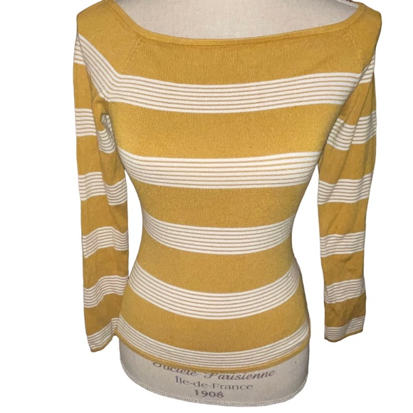 H&M Women’s Long Sleeve Tunic/Sweater Size Medium Mustard With White Stripes - Picture 2 of 6